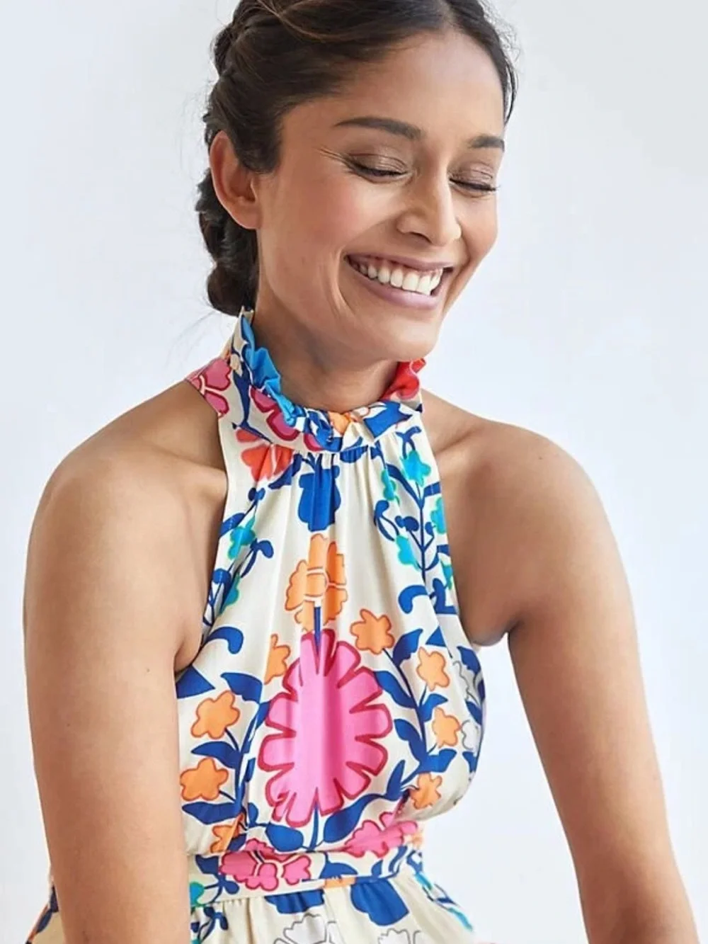 Anthropologie Floral Halter Romper in Pink, Blue‎ & Cream new without tags